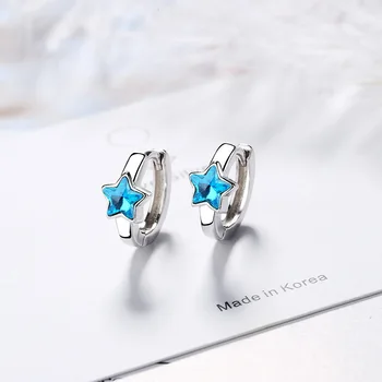 Luckydays Novo Modro Kristalno Hoop Uhani Zvezde Design Uhan Za Ženske Koreja Japonska Stranka Nakit oorbellen