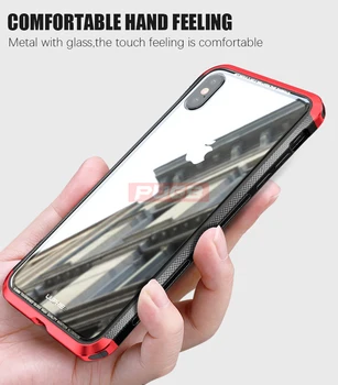 Luksuzni Aluminij Metal Odbijača Primeru Za iPhone XS Max Pokrov Prozoren Jasno 9H Kaljeno Steklo kritje Za iPhone XR XS primeru funda