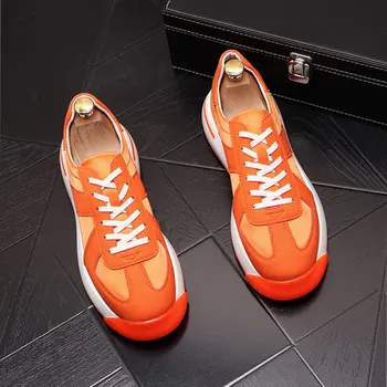 Luksuzni Jedrnato Mens Oranžna Dihanje Priložnostne Udobje Obutev Krog Toe Očesa Trending Platforma za Prosti čas Zapatos Mlajši Ulica ERRFC