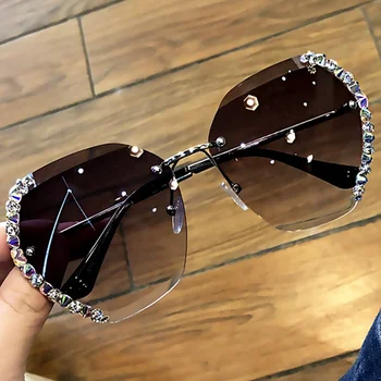 Luksuzni Kristalno Nosorogovo Rimless sončna Očala Ženske 2020 Novo Oversize Jasno, sončna Očala Moda UV Zaščite, sončna Očala