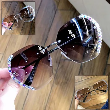 Luksuzni Kristalno Nosorogovo Rimless sončna Očala Ženske 2020 Novo Oversize Jasno, sončna Očala Moda UV Zaščite, sončna Očala