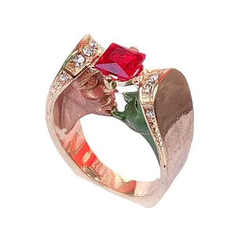Luksuzni Občutljivo Zlato Par Poljubiti Prstan Sex Ring Rdeče Gem Crystal Ring Poročni Bend, Nakit Valentinovo Darilo