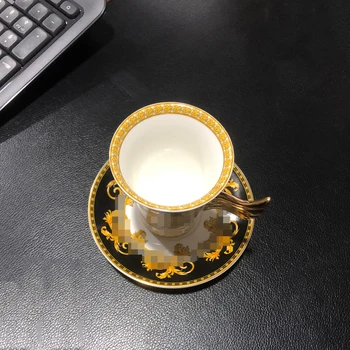 Luksuzni Porcelana Skodelico Kave Nastavite Evropske Namizna Kava Storitev Jed kozarec in Krožnik Črno Zlato, Tea Cup Kosti Kitajska Tehnika