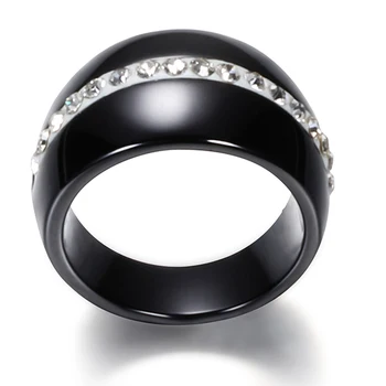 Luksuzni Romantično Jasno Črno Bel Keramični Obroč, Nakit Za Ženske Modni Dodatki Nakit Prstan Z Bling Crystal