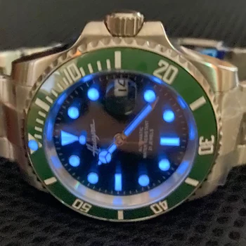 Luksuzni safirno steklo 40 mm zelena Izbiranje Moške gledajo keramični krog avtomatsko gibanje modra svetlobni watch