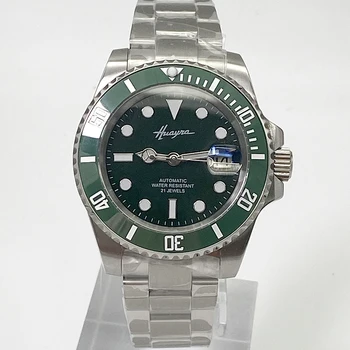 Luksuzni safirno steklo 40 mm zelena Izbiranje Moške gledajo keramični krog avtomatsko gibanje modra svetlobni watch