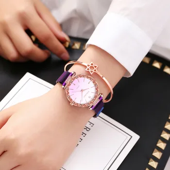 Luksuzni Ženske Gledajo Magnet Magnet Star Mavrica Mavrica Gradient Barve Neto Rdeče Digitalna Quartz Priložnostne Ure Reloj Mujer Watch