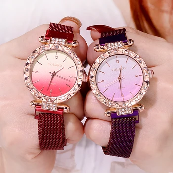 Luksuzni Ženske Gledajo Magnet Magnet Star Mavrica Mavrica Gradient Barve Neto Rdeče Digitalna Quartz Priložnostne Ure Reloj Mujer Watch