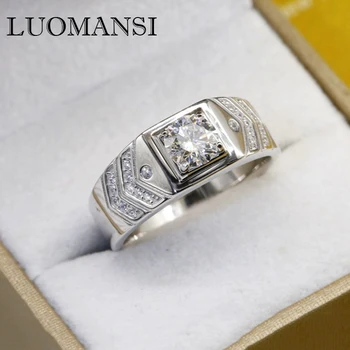 Luomansi -S925 Sterling Srebro 6,5 MM Moissanite Moški Poročni Prstan Posla Stranka Fine Nakit je Minilo Diamond Test