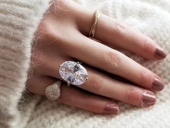 Luomansi Trdna S925 Sterling Srebrni Nakit Vroče Prodajo Ovalne Velik Diamantni Prstan v Evropi Super Flash Žensk Poroko Posla