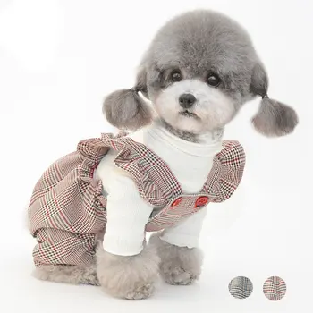 Luštna Obleka Bučna Hlače Pasje Obleke za Majhne Pse Dekle Pomlad Kariran Pet Obleko za Chihuahua Teddy Vestidos Par Perras
