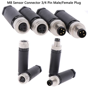 M8 Senzor za Priključek Nepremočljiva Moški&ženske Plug Naravnost Kotni Vijak, Navojno Spojko 3pin 4 Pin