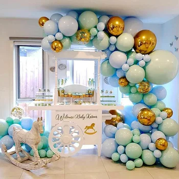 Macaron Modra Srebrna Happy Birthday Balon Garland Arch Kovinski Trebušaste Set Poroko Baby Tuš Fant Dekle Rojstni Dan Otroci Dekor
