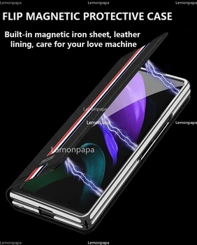 Magnetni Flip Primeru za Samsung Galaxy Ž Fold2 5G Luksuzni Veganska Zaščitnik Zaslon Anti-padec Telefon Pokrovček za Samsung Ž Krat 2 Primera