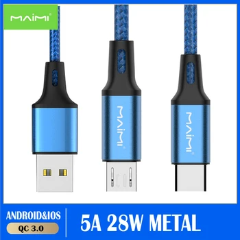 Maimi 5A USB Tip C Mikro Lightning Kabel za Huawei iphone veliko polnjenje 40W Hitro Polnjenje USB-C Kabel Polnilnika Telefona Kabel