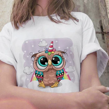 Majica s kratkimi rokavi Ženske Poletje Srčkan Risanka Sova, ki je Natisnjena Ženske Tshirts Bela Kratek Rokav Priložnostne Graphic tee shirt femme 2021 Plus Velikost