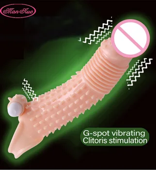ManNuo Realne Kondomi pri Moških Penisa Širitev Vibracij Penis Rokav Dildo Extender Vibrator Dick Petelin Obroč za Odrasle Sex Igrače