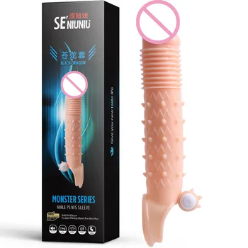 ManNuo Realne Kondomi pri Moških Penisa Širitev Vibracij Penis Rokav Dildo Extender Vibrator Dick Petelin Obroč za Odrasle Sex Igrače