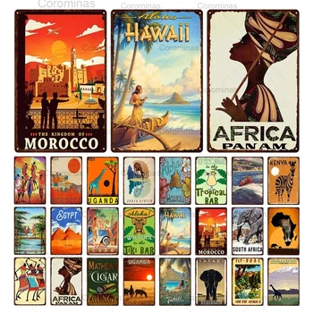 Maroko Havajih Afrika Zahod Pokrajino Kovinski Znak Letnik Potovanja Plakat Vroče Prodajo Wall Art Okras Retro Železa Slikarstvo Kositrne Plošče