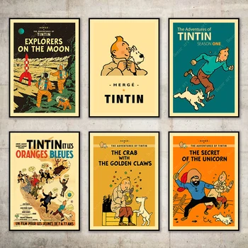 Mars Exploration Adventures of Tintin Pes Strip Slikarstvo Letnik Kraft Plakat, Prevlečeni Stenske Nalepke Doma Dekor Darilo