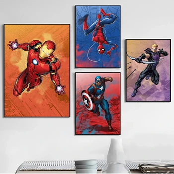 Marvel Superheroj Anime Platno Slikarstvo Spiderman Iron Man Wall Art Captain America Plakat Tisk Stenskih slikah, za Dom Dekor