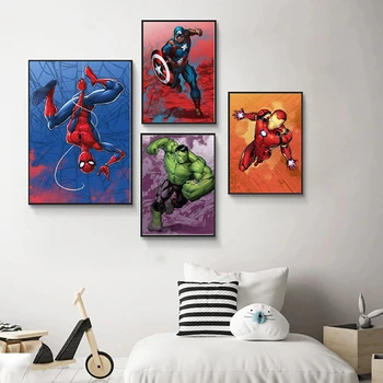 Marvel Superheroj Anime Platno Slikarstvo Spiderman Iron Man Wall Art Captain America Plakat Tisk Stenskih slikah, za Dom Dekor