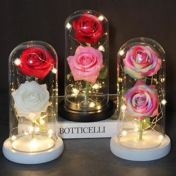 Mashup LED Večni Cvet Dvojno Rose V Dome sveti Lepotica in Zver Rose V Bučko Mati Valentinovo Darilo za Rojstni dan