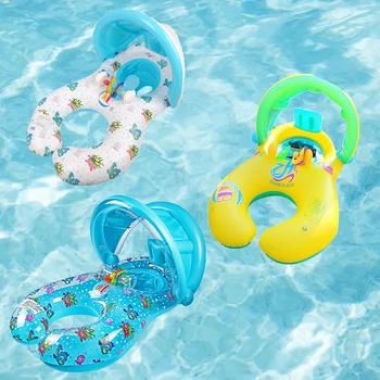 Mati Otroka Dvojno Plavanje Float Obroč Otroci Baby Napihljivi Plavati Krog S Dežnik Float Sedež Dežnik Obroči Bazen Igrače