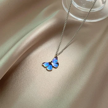 Mavrica Metuljev Obesek Choker Ogrlice Modra Gradient Butterfly Nakit Ogrlica Darilo za Ženske in Dekleta