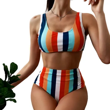 Mavrica Prugasta Bikini Push Up Kopalke Ženske 2021 2 Kosa Kopalke Visoko Pasu Bikini Brazilski Seksi Kopalke Ženske