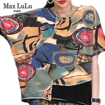 Max LuLu 2021 Korejske Modne Poletne Obleke, Ženske Natisnjeni O-Vratu Tees Ženske Letnik Punk Stil Tshirts Ženski Prevelik Vrhovi