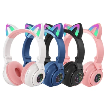 Mačje Uho Brezžične Slušalke Bluetooth 5.0 RGB Slušalke Bas šumov Odrasli Otroci Dekle Slušalke Z Mikrofonom