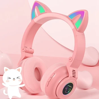 Mačje Uho Brezžične Slušalke Bluetooth 5.0 RGB Slušalke Bas šumov Odrasli Otroci Dekle Slušalke Z Mikrofonom