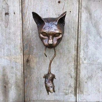 Mačka in Miška Doorknob Dekorativne Zidne Viseče Smolo Ornament Živali Vrata Tolkalo Kip za Dom Srednjeveškem Slogu L23