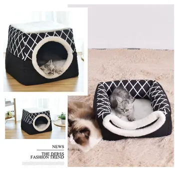 Mačka in pes, z dvojnim namenom, napol zaprtih jjeza postelja mehka pasjo posteljo jama hiši toplo in udobno mehko pet pozimi