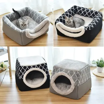 Mačka in pes, z dvojnim namenom, napol zaprtih jjeza postelja mehka pasjo posteljo jama hiši toplo in udobno mehko pet pozimi