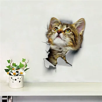 Mačka Živo 3D Razbil Stikalo za Stensko Nalepko Plakat PVC Stensko Umetnosti Smešno Živali, Kopalnico, Wc, Kuhinjo, Dekoracijo Hitra Dostava