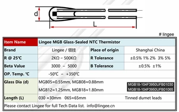 MGB18 5K 502 1% 5% 3950 Stekla NTC thermistor sonda za senzor temperature v Lingee