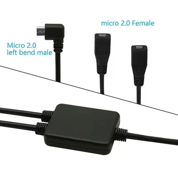 Micro USB Moški 2 Ženski Y Razdelilno Kabelsko Kota 90 stopinj Polnilnik Podatkovni Kabel Adapter