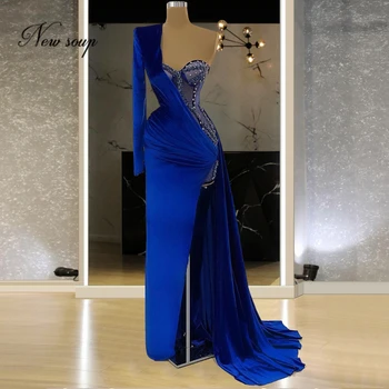 Middle East Blue Beaded Prom Dresses Mermaid Long Evening Dresses 2021 Kaftans Dubai Women Party Night Gowns Robe De Soiree