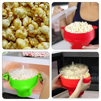 Mikrovalovna Popcorn Maker Silikonski DIY Kokice Vedro Skledo S Pokrovom Zložljive Rdeča Visoki Temperaturi Kuhinja Peko, Kuhanje Orodje