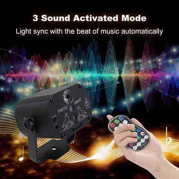 Mini DJ Disco Luči Laserski Projektor 60 Vzorcev Stranka Stroboskopske Svetilke Zvočni Nadzor RGB LED za plesišču Fazi Učinek Razsvetljavo