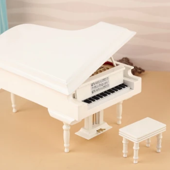 Mini Klavir Model Komplet Glasbeni Instrument, s Stola,za Domačo Pisarno Dekoracijo(Črna, Brez Glasbe)
