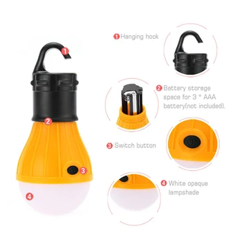 Mini Prenosni Luč Šotor Luči LED Žarnice Zasilne Svetilke Vodotesne Visi Kavelj Svetilka Za Kampiranje 4 Barve, Uporaba 3*AAA Batte