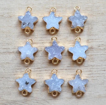 Mini Zvezda oblike kristalov druzy priključek obesek z Electroplated zlati rob-uhan ogrlico, obesek