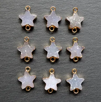 Mini Zvezda oblike kristalov druzy priključek obesek z Electroplated zlati rob-uhan ogrlico, obesek
