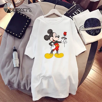 Minnie Mickey Mouse Tiskanja Obleko Žensk Mini Risanka Kratek Rokav Obleke Harajuku Priložnostne Svoboden Stranke Donald Duck Femme 2021