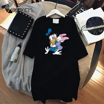 Minnie Mickey Mouse Tiskanja Obleko Žensk Mini Risanka Kratek Rokav Obleke Harajuku Priložnostne Svoboden Stranke Donald Duck Femme 2021