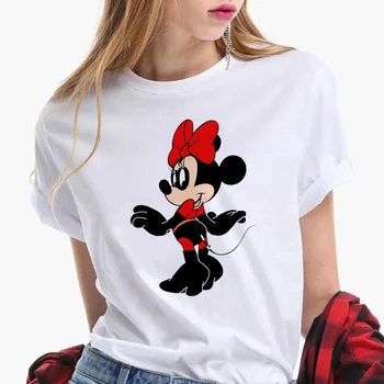 Minnie sneguljčica Smešne Majice Za Ženske Nova Prevara Dekleta T Majice, Tiskanje Disney T Shirt Harajuku Risanka Ohlapno Belo O-vrat Tee