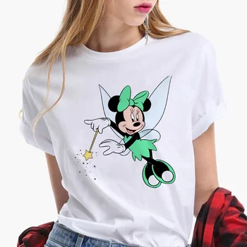 Minnie sneguljčica Smešne Majice Za Ženske Nova Prevara Dekleta T Majice, Tiskanje Disney T Shirt Harajuku Risanka Ohlapno Belo O-vrat Tee